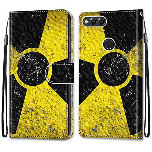 Mo-Somnus Kompatibel mit Huawei Honor 7X Hülle, Leder Handyhülle mit Kartenfach Geld Slot Ständer PU Ledertasche TPU Bumper Wallet Flip Brieftasche Magnetische Schutzhülle Hülle Etui (Windmühle)