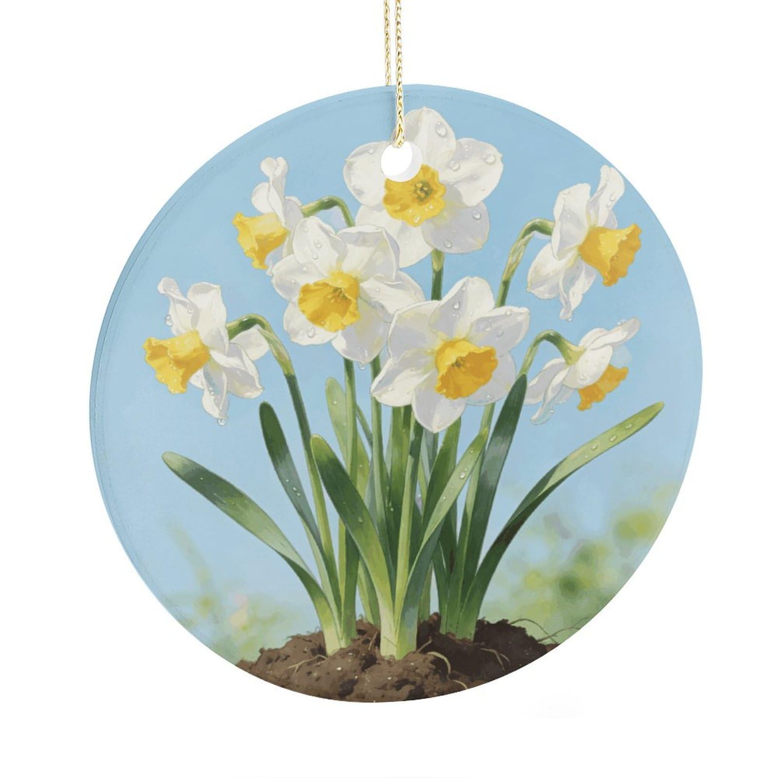 Fodpand Women's Style Narcissus Ceramic Christmas Ornament,Wall Hanging Decor Windows Hanging Decor Best Friend Birthday Gifts, Friendship Gifts Car Hanging Ornament Gift For Girls, Teachers 2.9 In
