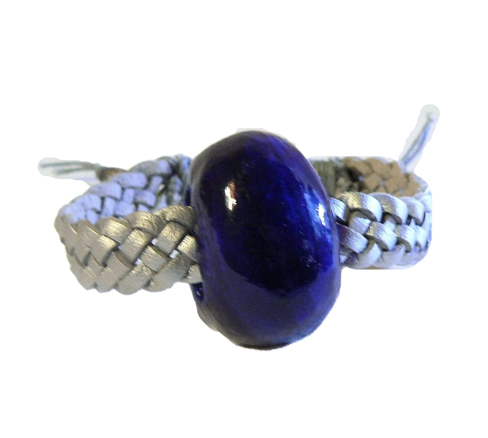 Bracelet suédine tressée et céramique émaillée bleue d'exception - 8
