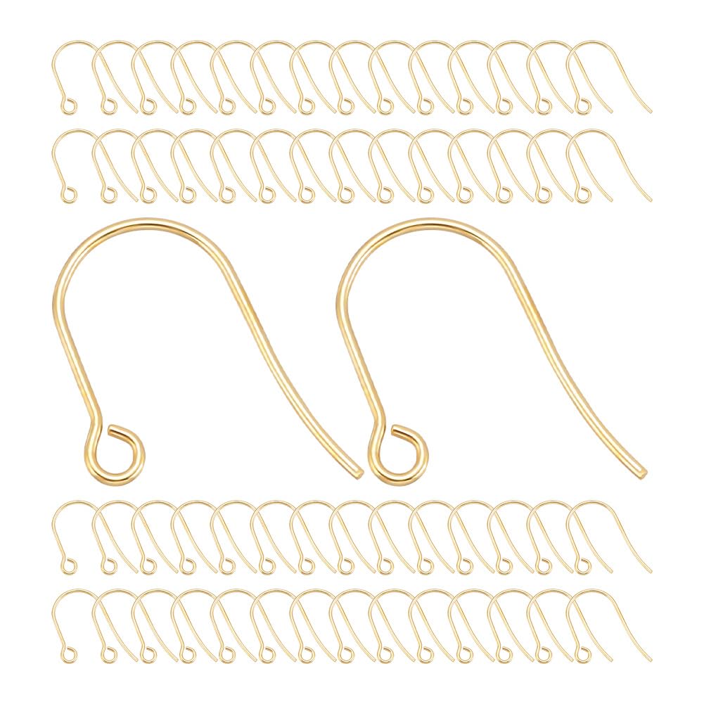 UNICRAFTALE 200pcs Earring Hooks Real 18K Gold Plated Stainless Steel Earring Hooks Metal Fish Ear Wire with Horizontal Loops Drop Earrings Jewelry Making for Bracelet Necklace Jewelry Making