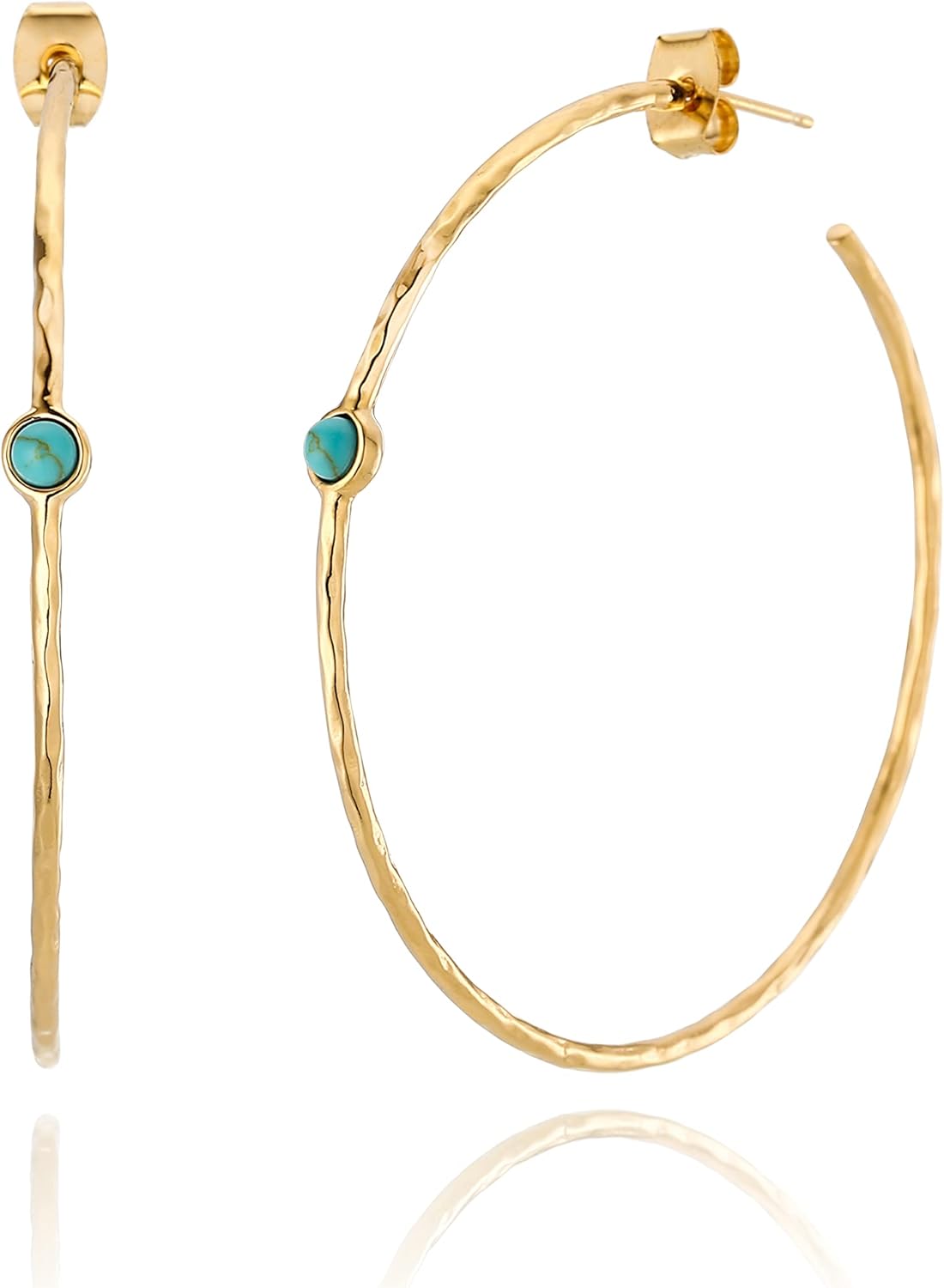 14K gold-plated dainty hoop earrings simulated blue turquoise lightweight hypoallergenic chic boho design versatile elegant everyday jewelry MJLULU