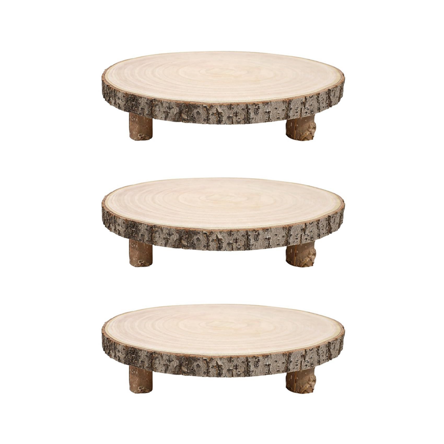 Hndhbfgrt 3pcs 11 Inch Wood Cake Stand, Round Wooden Cupcake Pedestal, Paulownia Wood with Legs, Rustic Cake Holder Wooden