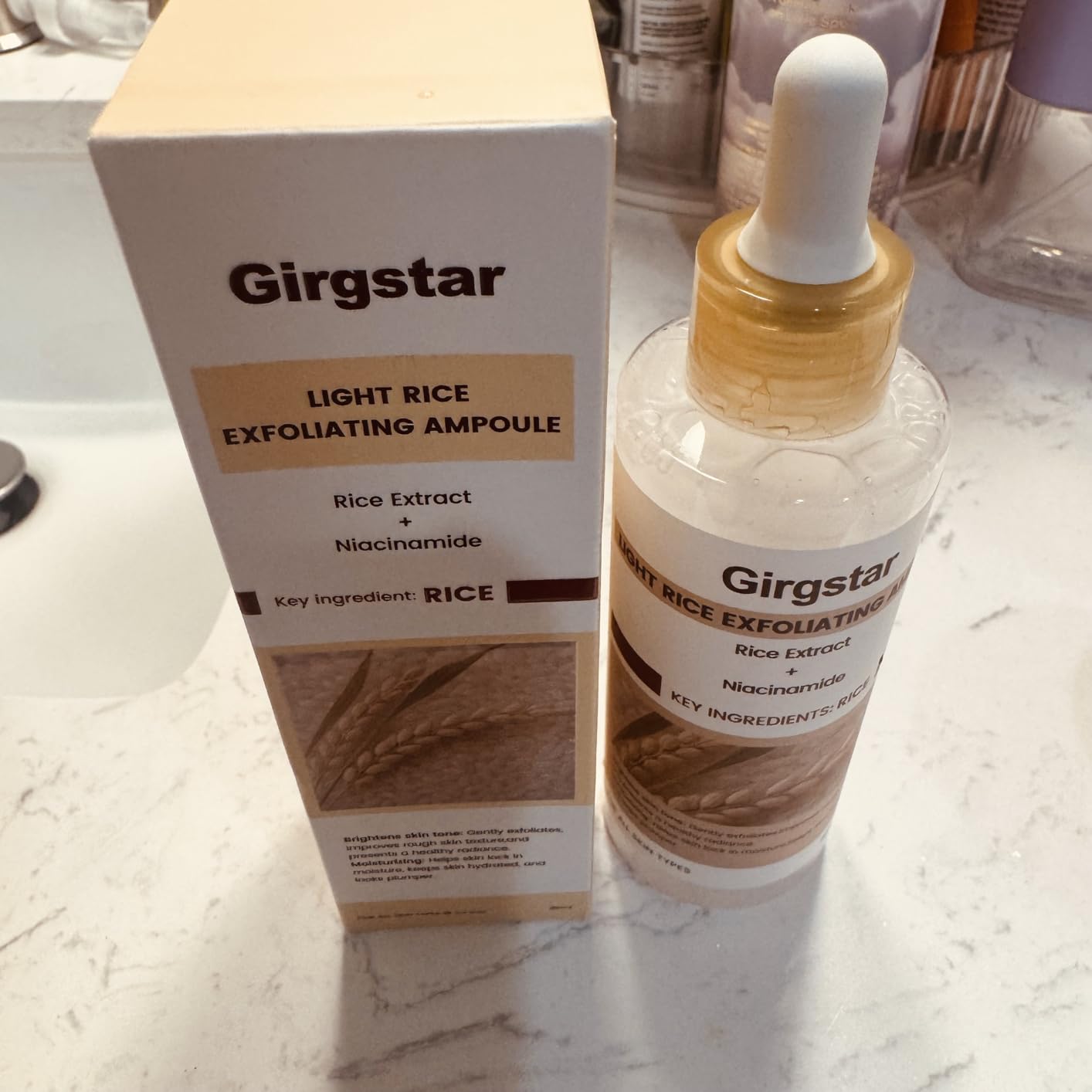 Girgstar White Rice Peeling Ampoule - Gentle Exfoliating Serum with Niacinamide & Rice Extract | Brightening Face Treatment for Dead Skin Removal | All Skin Types (80ml/2.7oz)