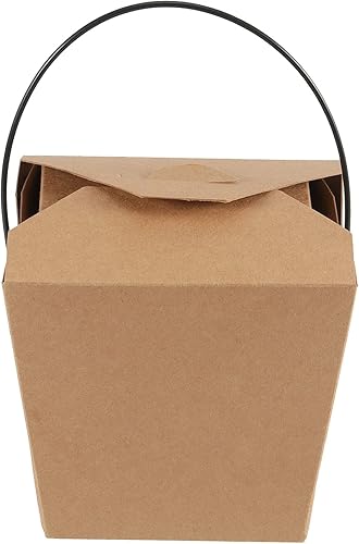 Miniatura 7 de 100 paquetes de cajas chinas para sacar de 26 onzas, cajas de papel kraft marrón con mango de alambre de plástico, resistentes a las fugas y la