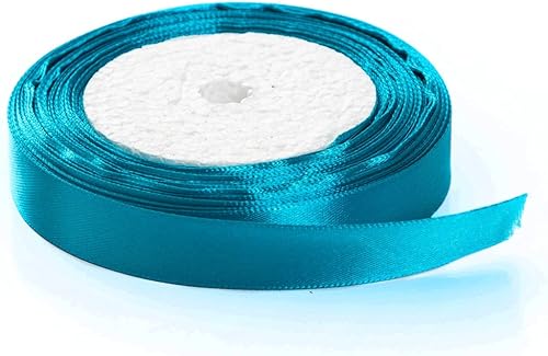 Cinta de tela de satén de color sólido para manualidades, envoltura de regalos, lazo para el pelo, decoración de bodas... (azul pavo real, 1 pulgada