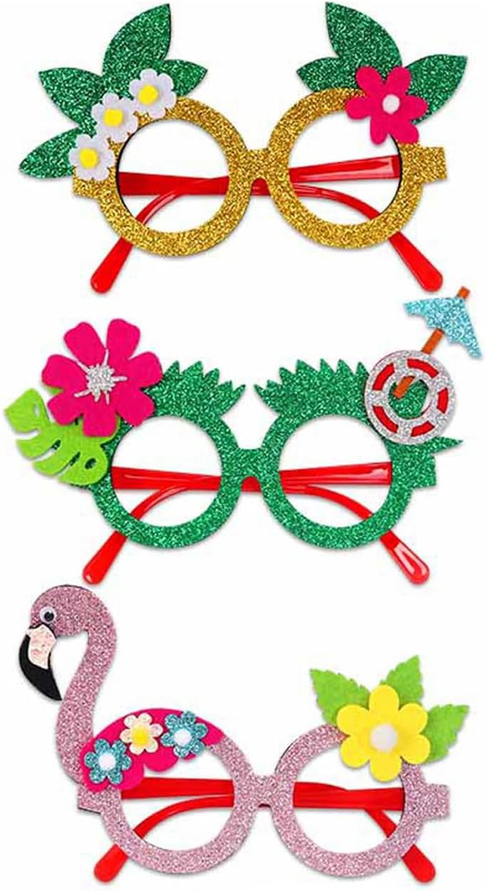 Set of 3 Hawaiian Flamingo Sunglasses Beach Pool Party Glasses Funny Hawaiian Glasses Tropical Costume Props for Summer Festivals Beach Party Costume Decoration