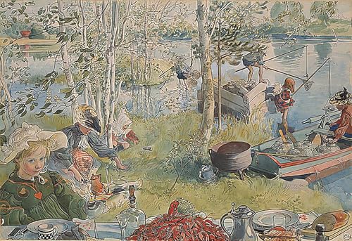 Poster Carl Larsson Pêche à l'écrevisse Toile Murale Déco Art 60x90cm