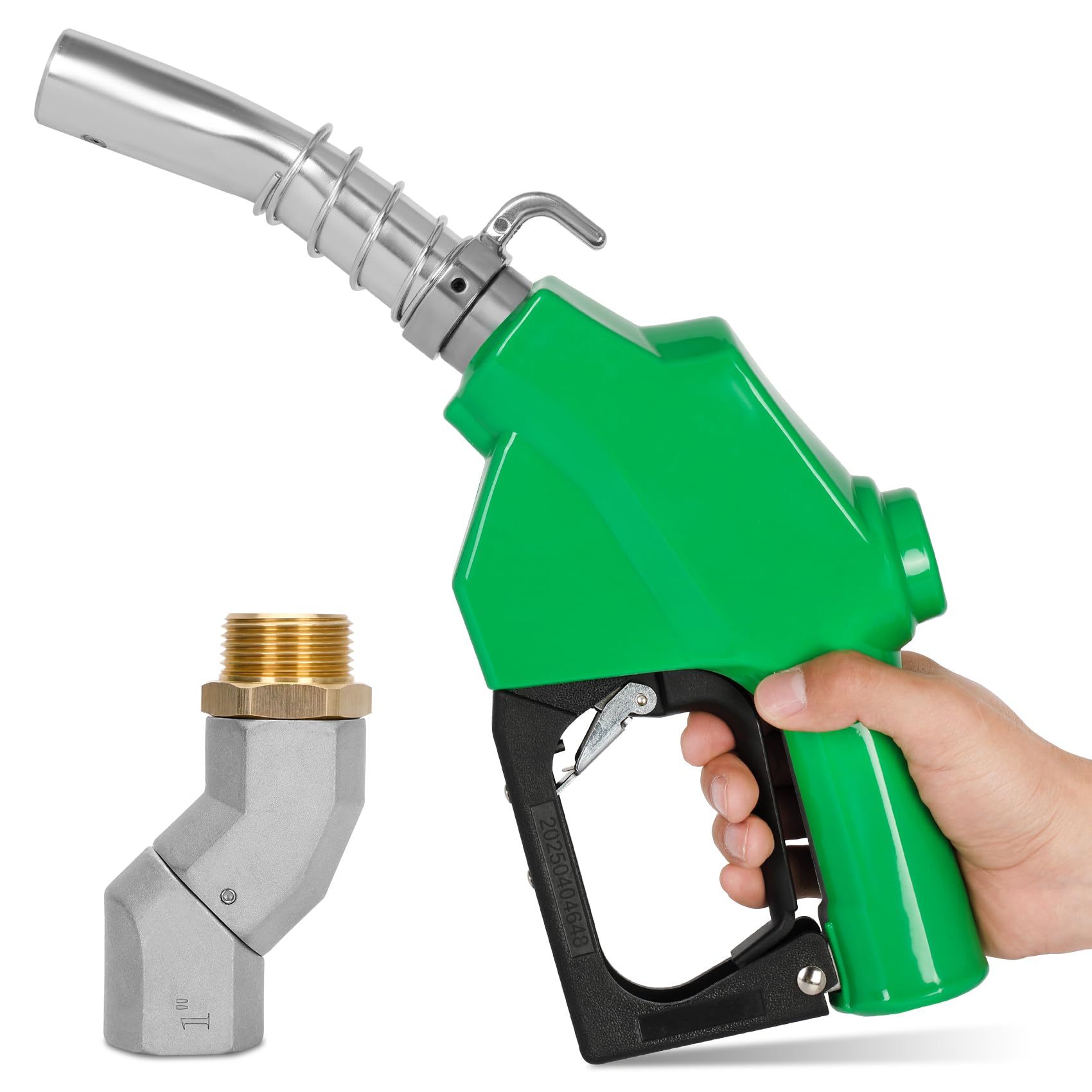 Azdele Boquilla de combustible de 1 pulgada con gancho y NPT Swievl verde apagado automático de 1-3/16 pulgadas (OD = 30 mm), clip abierto de sujeción de candado de 3 velocidades