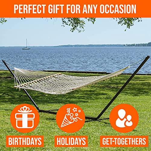 Castaway Living 13 Ft. Double Traditional Cotton Rope Hammock With 15 Ft. Heavy Duty Hammock Stand, Accommodates Two People With A Weight Capacity Of 450 Lbs. #TOP1