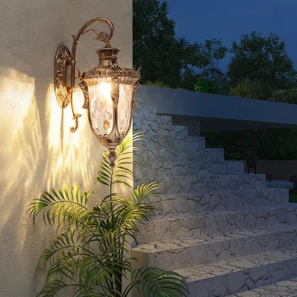 Kinkiet zewnętrzny, lampa ścienna w stylu vintage, latarnia ogrodowa, brązowa, wodoodporna, IP65, lampa zewnętrzna w stylu rustykalnym, brązowa, wykonana z aluminium i szkła, lampa retro do dekoracji