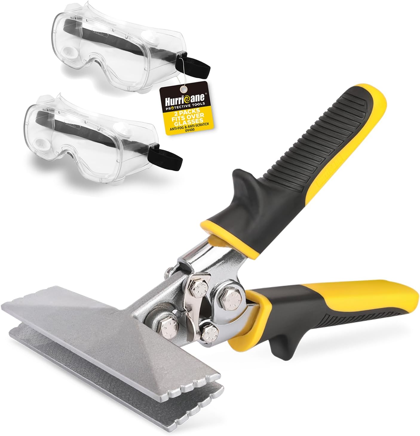 HURRICANE 6-Inch Straight Jaw Sheet Metal Hand Seamer, Ergonomic TyreGrip Handle with 2 Packs Safety Goggles