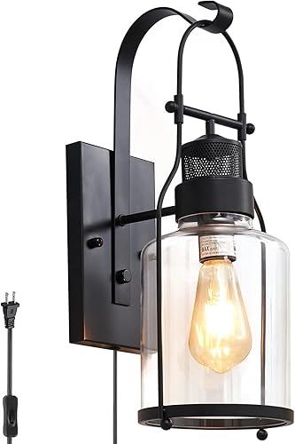 QYE Lámparas de pared rústicas para interiores vintage aplique de pared lámpara industrial para dormitorio sala de estar cafetería pantalla de