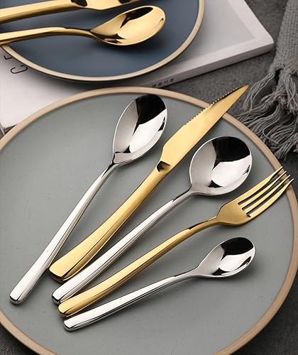 Miniatura 8 de Juego de cubiertos para 8 cubiertos modernos de 40 piezas de acero inoxidable pesado y agradable incluye cuchillos tenedores y cucharas juego de