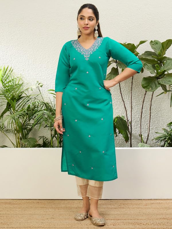 Image of Women's Silk Blend Embroidery Straight Kurta | Ethnic Kurtas for Women | Kurtis for Women Festive, Casual Office Wear Ethnic Kurta for Women