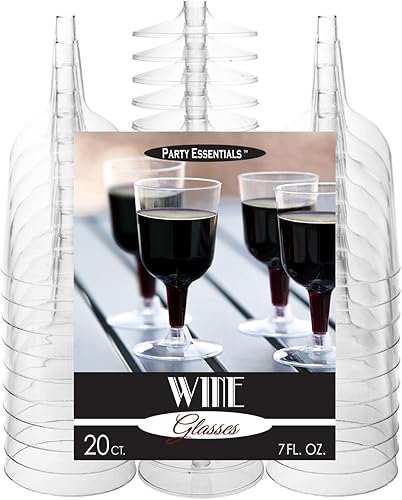Miniatura 5 de Party Essentials Copas de vino desechables de plástico duro de dos piezas, 20 unidades, 7 onzas, transparente