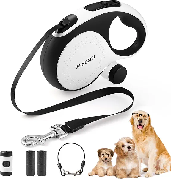 WRSOMIT Retractable Dog Leash with Chew Proof Cable, 26Ft Heavy Duty Dog Leash for Medium Large Dogs up to 110lbs, 360° No Tangle, One-Handed Brake