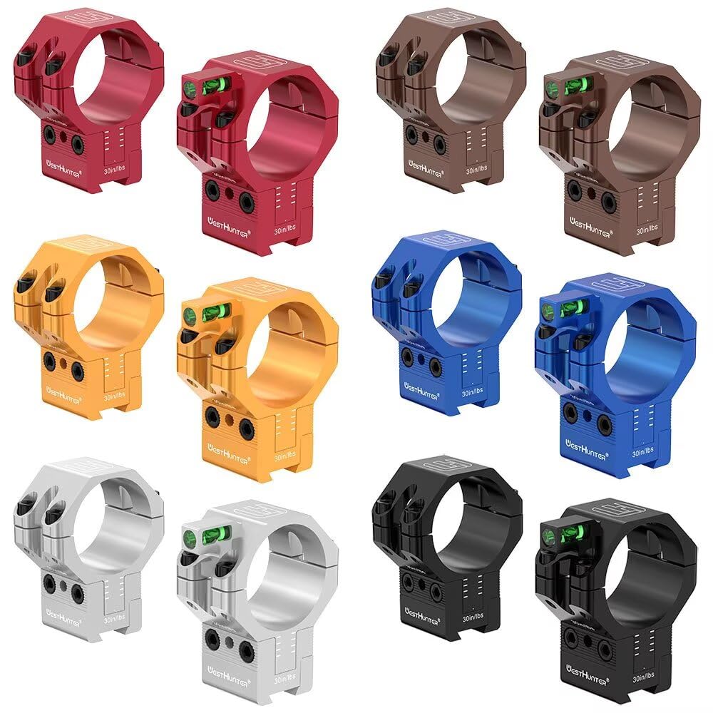 WestHunter Optics – Anneaux de précision à queue d'aronde de 11 mm avec réglage de 120 MOA, tube de 2,5 cm 30 mm 34 mm réglable en hauteur avec niveau à bulle