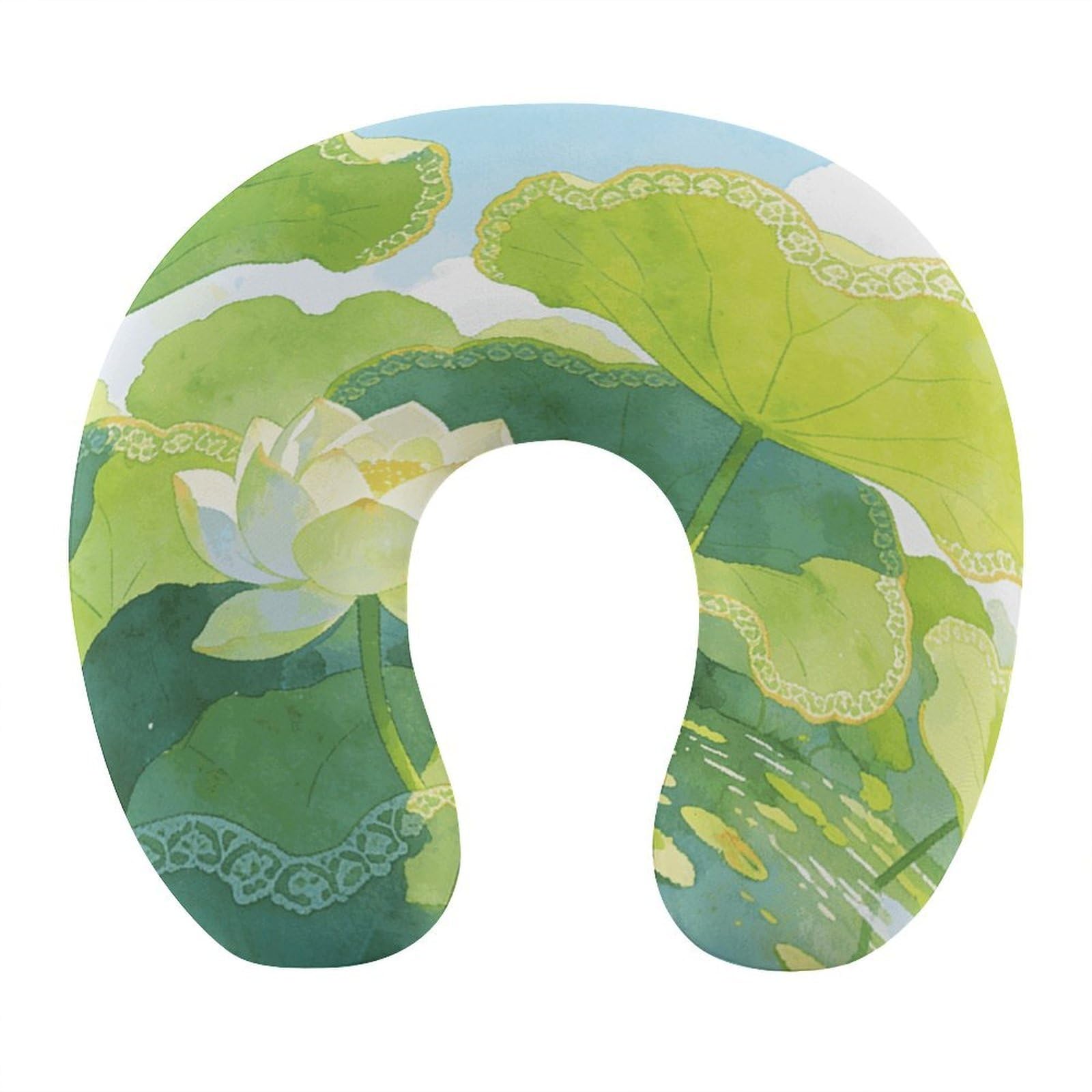 VstaDank Green Lotus Pond Neck Pillow Soft Comfortable Travel U Shaped Pillows Portable Pillows for Shoulder Memory Foam Head Support Pillow for Airplane Car Home Office