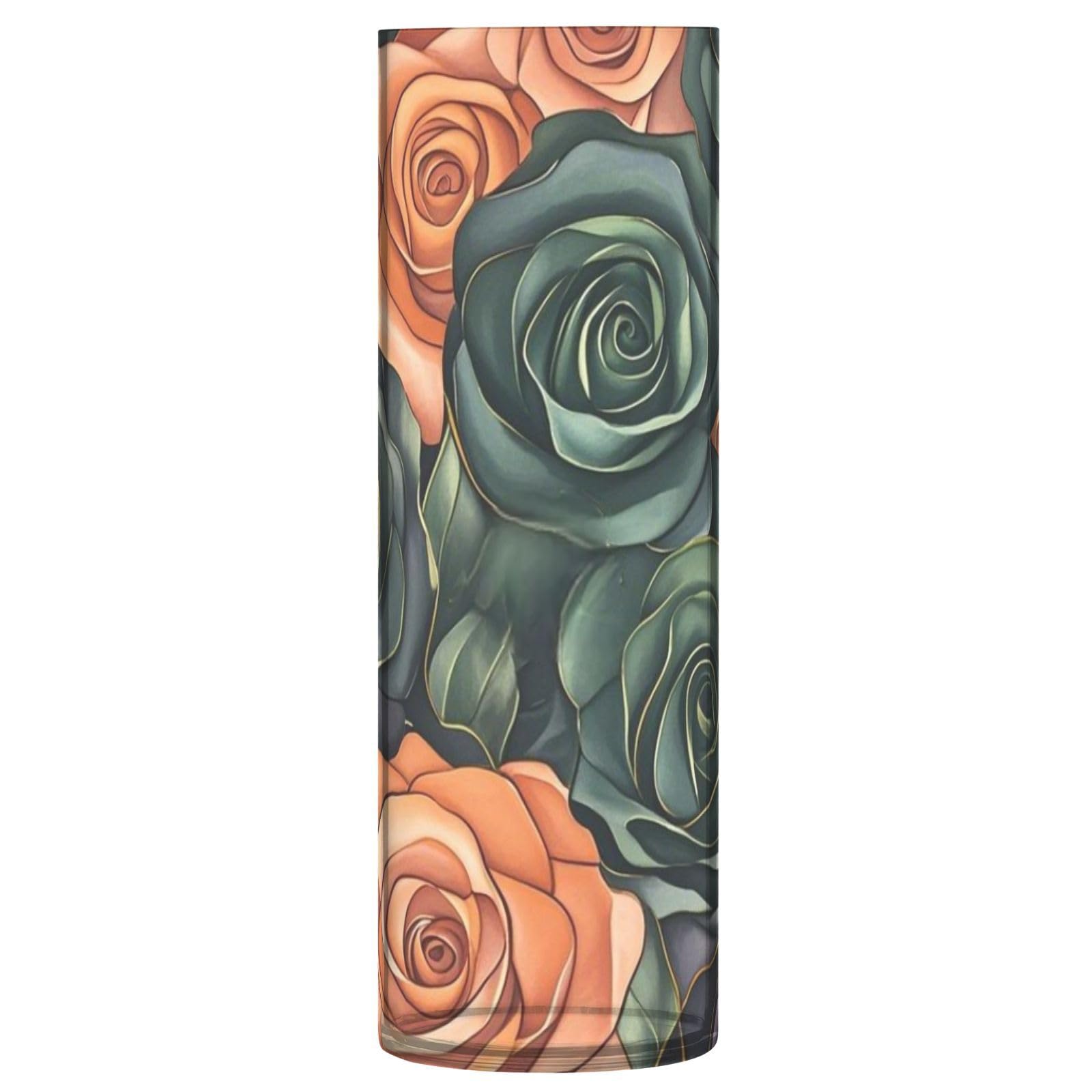 Vase cylindrique en plastique transparent orange vert 30x9 cm pour table