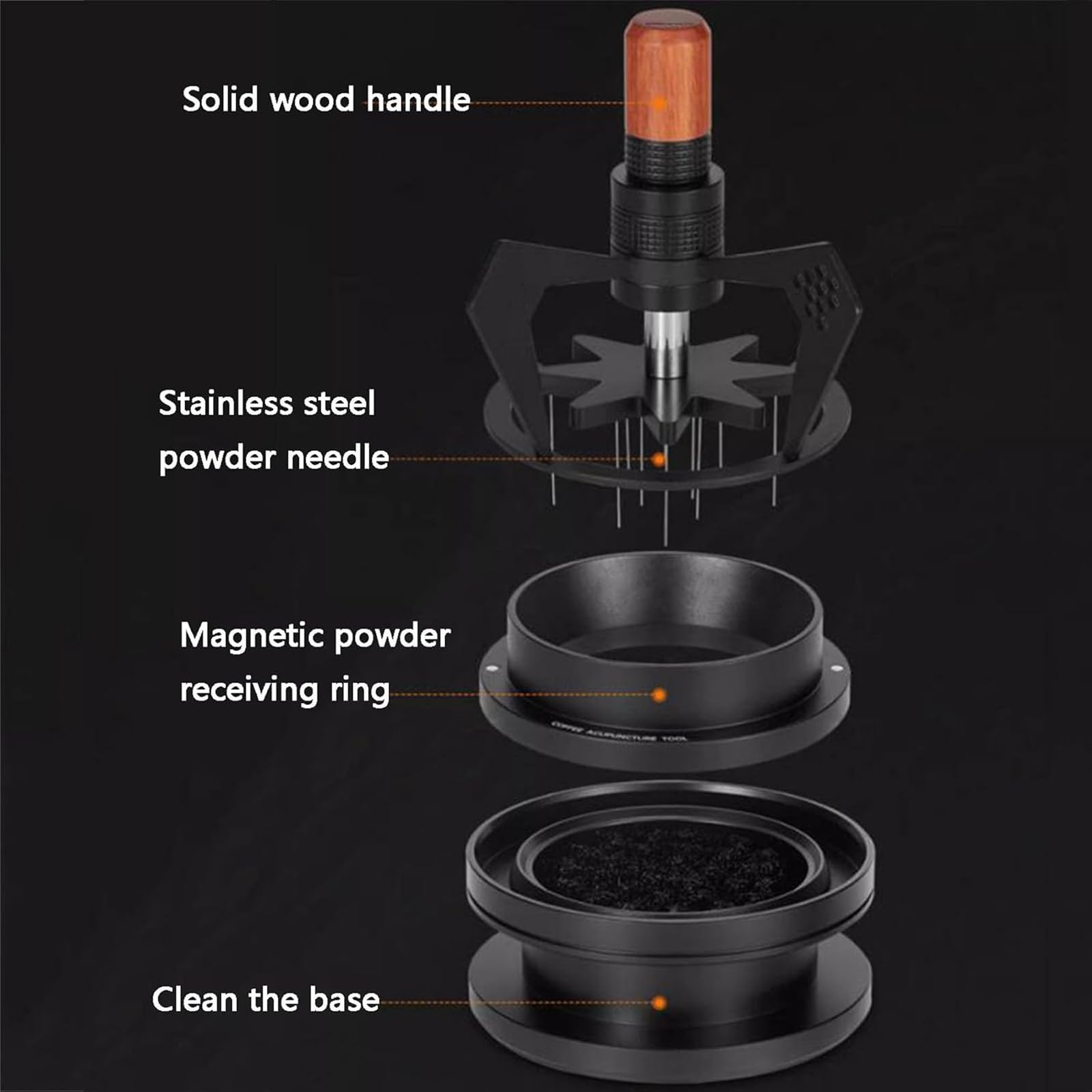 Distribuidor de agujas, herramienta de distribución para agitador de espresso de 58 mm, distribuidor de agujas para café, altura ajustable, con base de limpieza negra, para cafeterías y uso doméstico