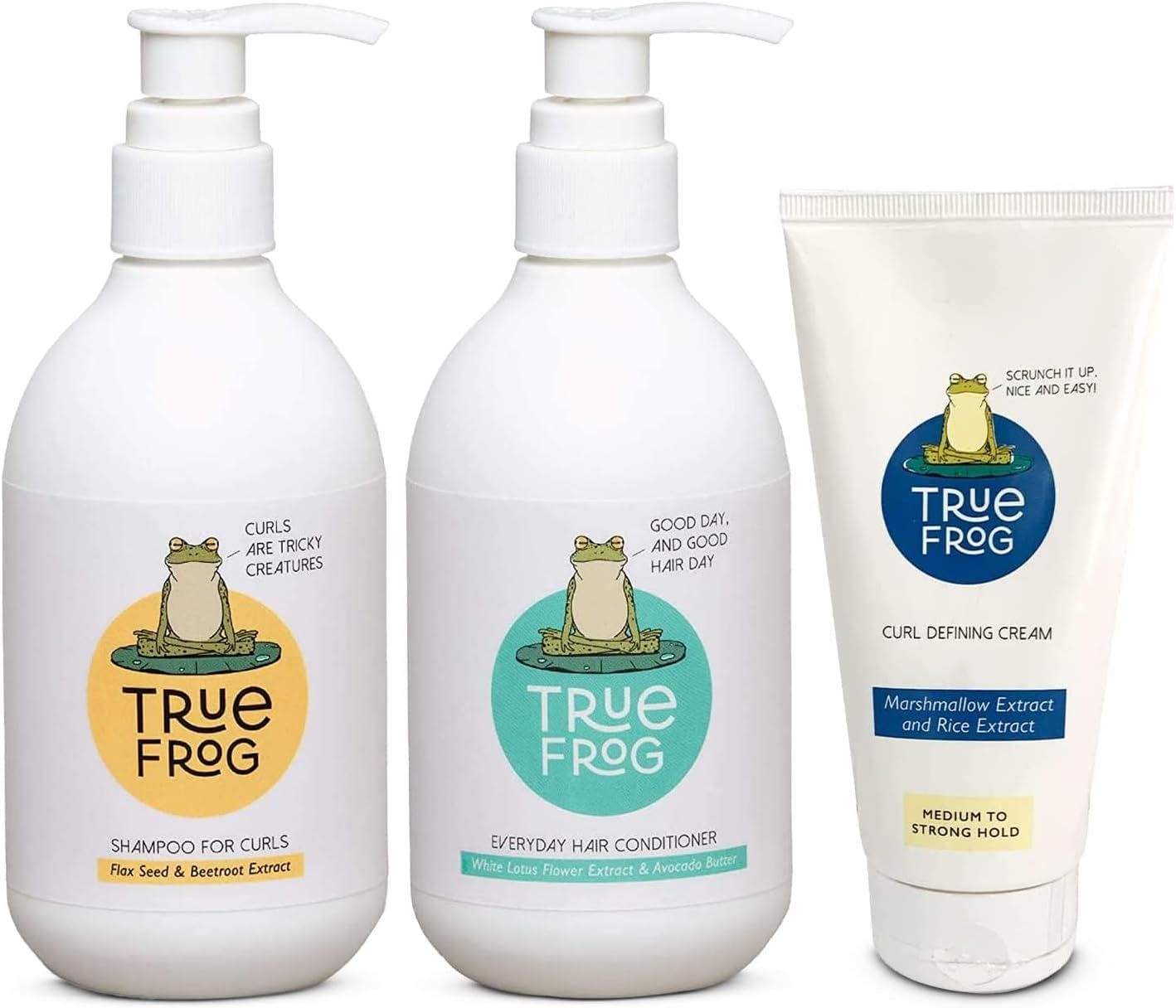 - True Frog’s Curly Hair Kit with Shampoo for Curls, Everyday Hair Conditioner and Curl Defining Cream To Moisturize and Define Curls With Beetroot Extract and Ricewater Extract For Curly, Wavy Hair - (Combo Pack of 3) - 750ml