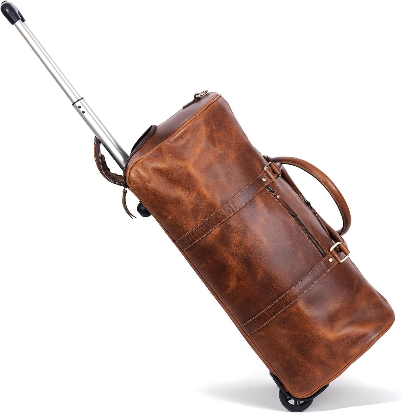 Premium 44L Leather Tan Trolley Bag for Travel & Business | Genuine Handcrafted Buffalo Leather Cabin Luggage | Spinner Wheels & Secured Lock | 24-inch Suitcase-image-37