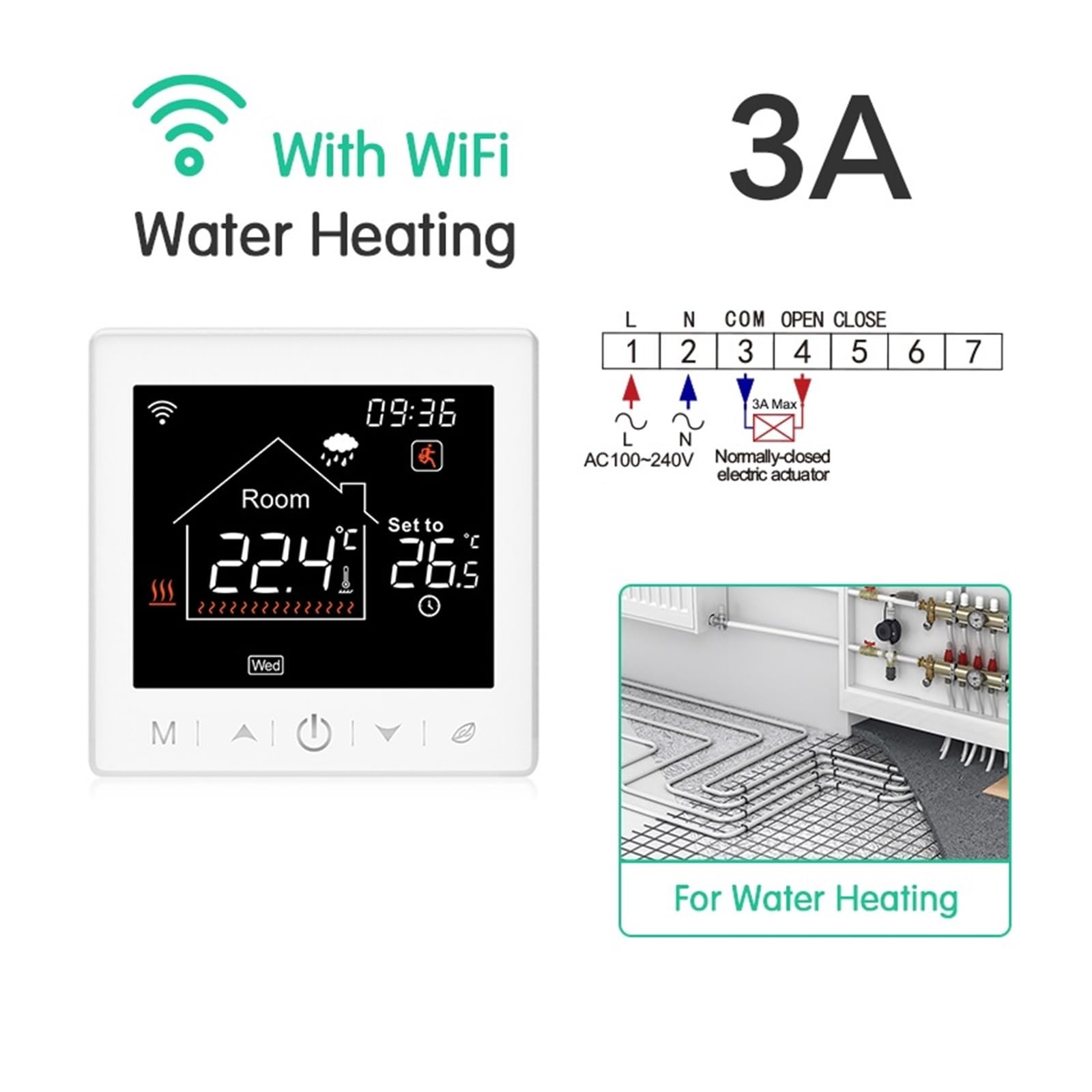 Termostat do ogrzewania podłogowego Programowalny regulator temperatury WiFi elektrycznego ciepłego kotła gazowego Smart Life Work OszczęDza Energię I Koszty Ogrzewania(3A Water White)