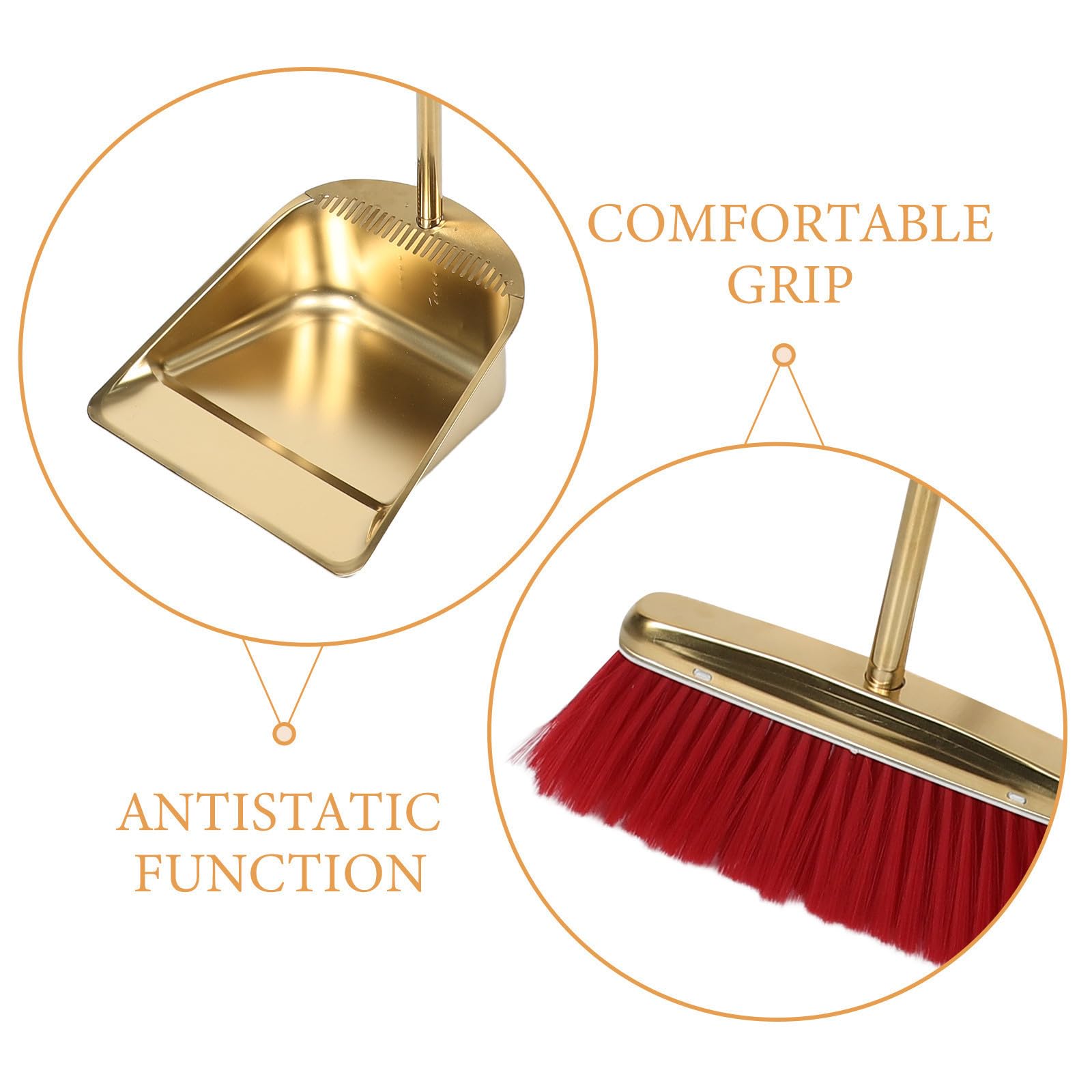 Scopa con Paletta Set Combinato in Acciaio Inox Oro, Manico lungo Elegante