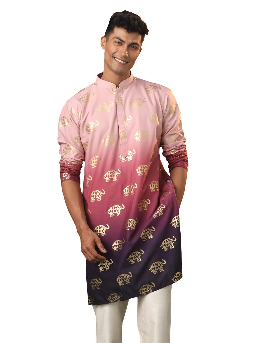 Men's Purple Rayon Kurta | Foil Printed Kurta | Perfect for Navratri-image-43