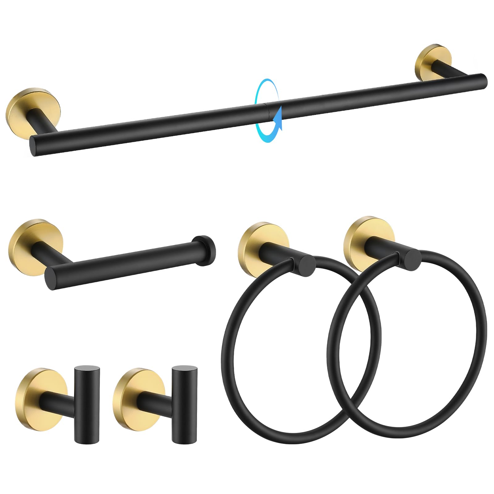TQKAG Black and Gold Bathroom Hardware Set 6Piece Bathroom