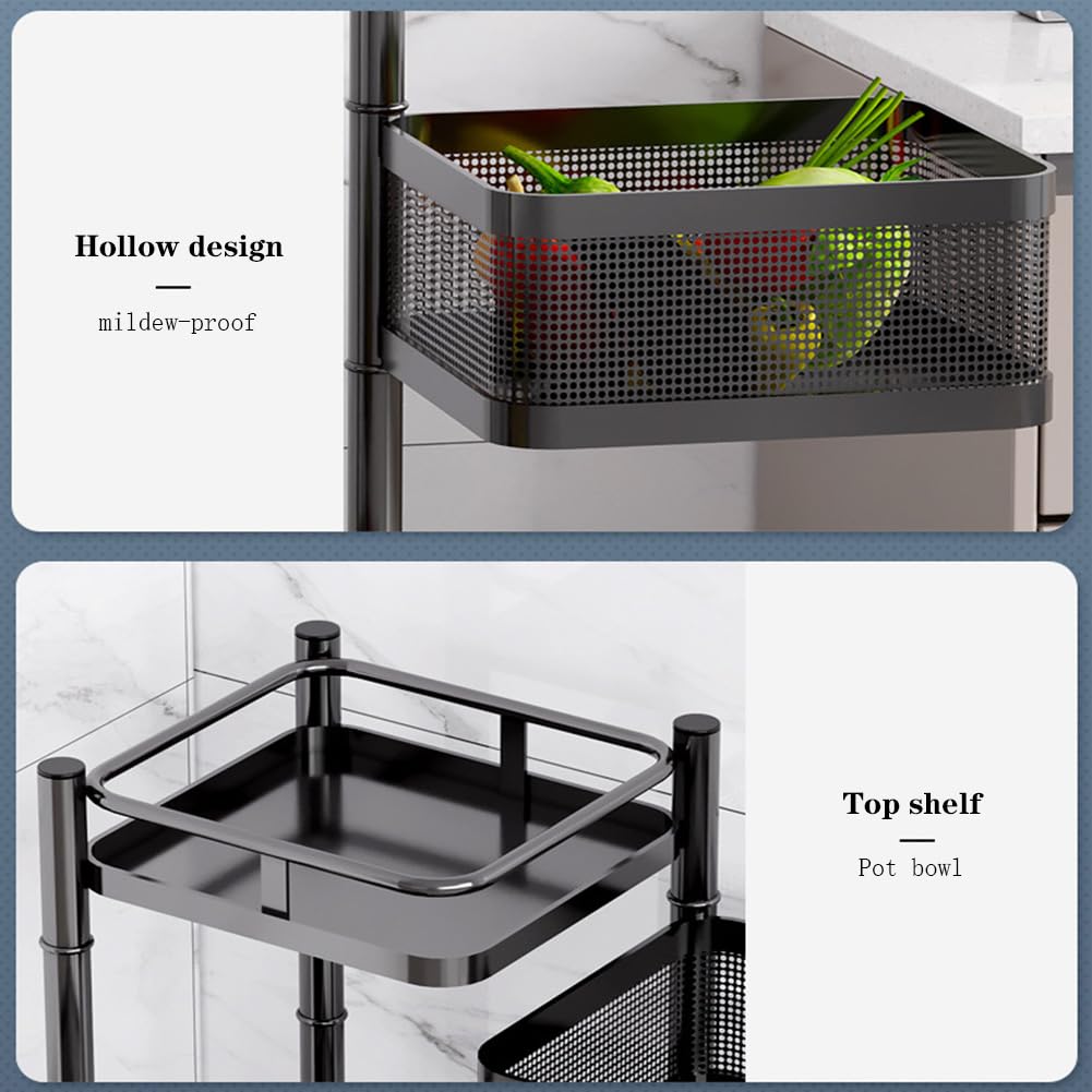 Estantería de almacenamiento giratoria para cocina, 3/4/5 niveles, cestas de almacenamiento para frutas y verduras, cesta extraíble, estantería de cocina multicapa con ruedas giratorias de