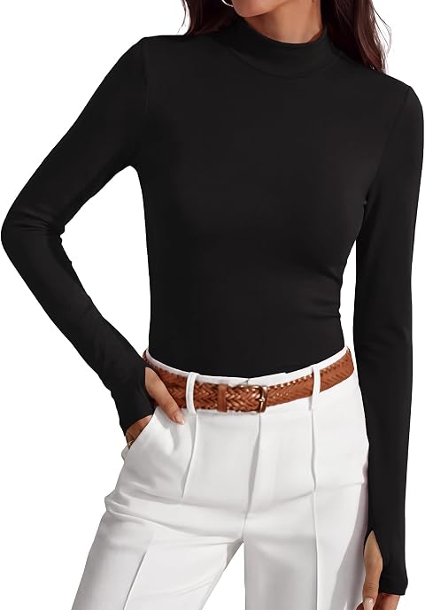 BTFBM Turtleneck Tops for Women Thumbhole Long Sleeve Shirts