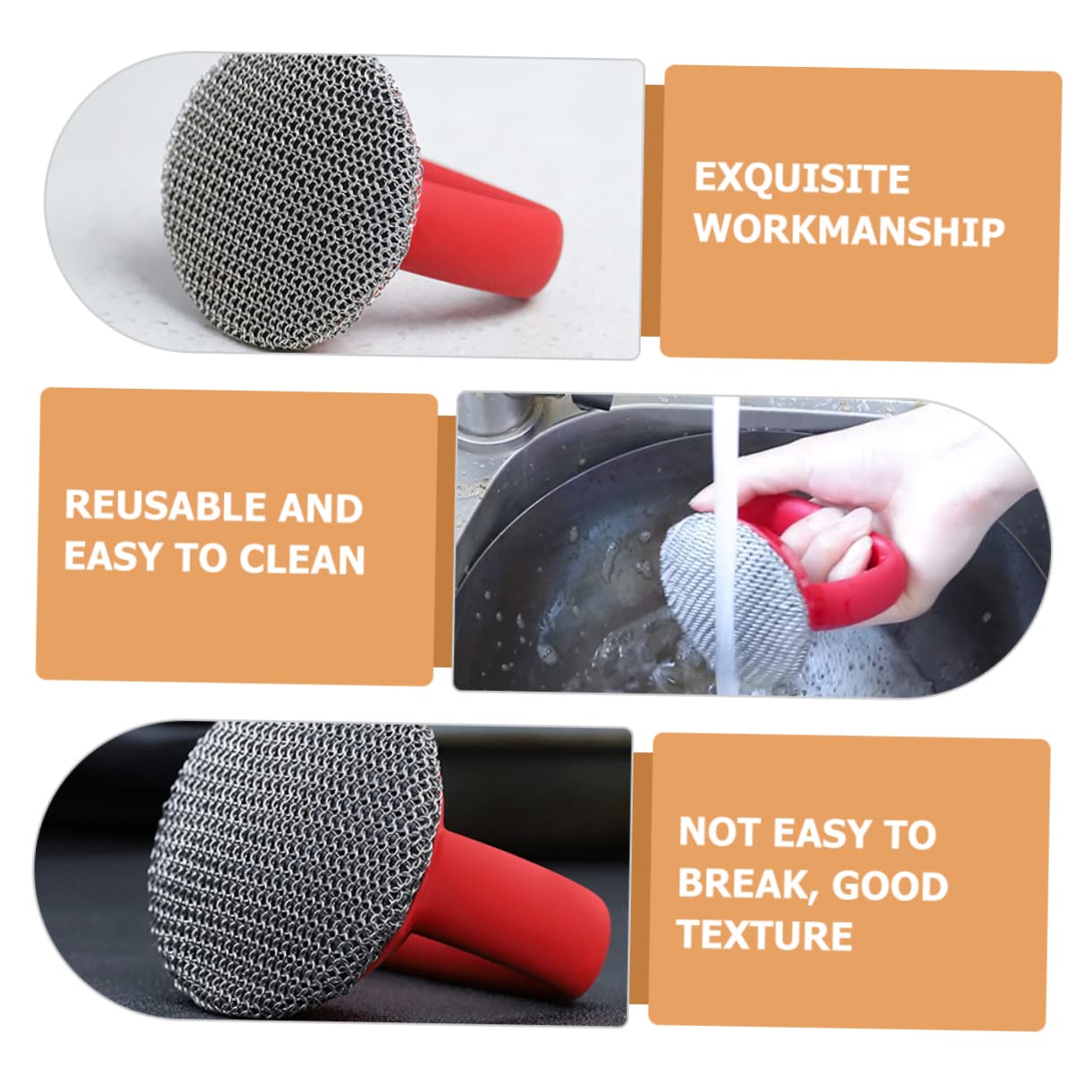 POPETPOP Cepillo de Malla Metálica para Ollas y Sartenes con Mango Ergonómico Diseño con Asa para Colgar para Limpieza Profunda de Utensilios de Cocina