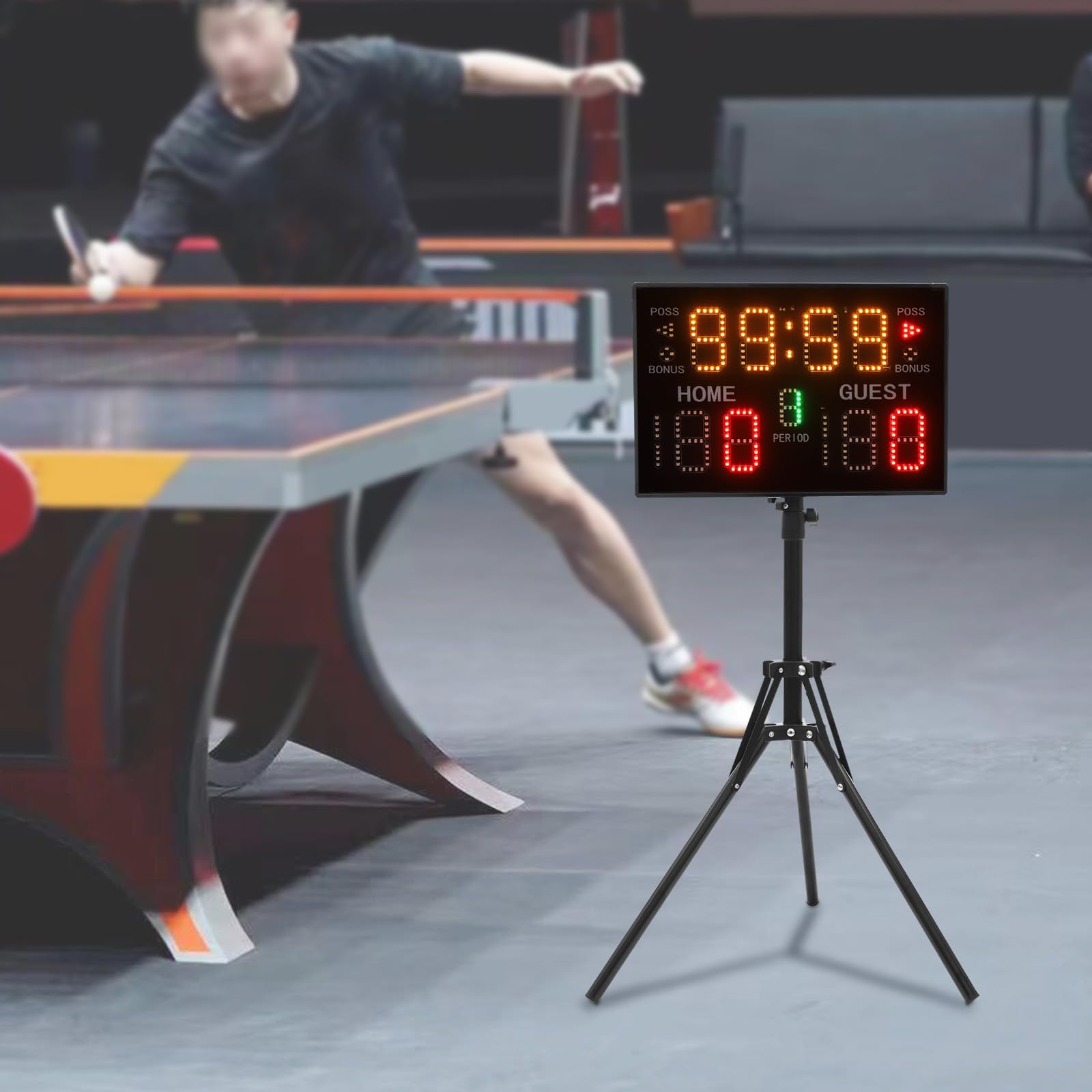 Tabellone segnapunti elettronico portatile da basket con treppiede, spia luminosa e telecomando, per basket, ping pong, pallavolo, attività badminton