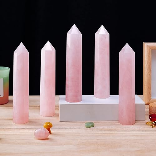 Miniatura 5 de Apengshi Torre grande de cristal curativo natural de cuarzo rosa de 59 a 63 pulgadas 6 facetas de un solo punto cargador de energía de amor piedra
