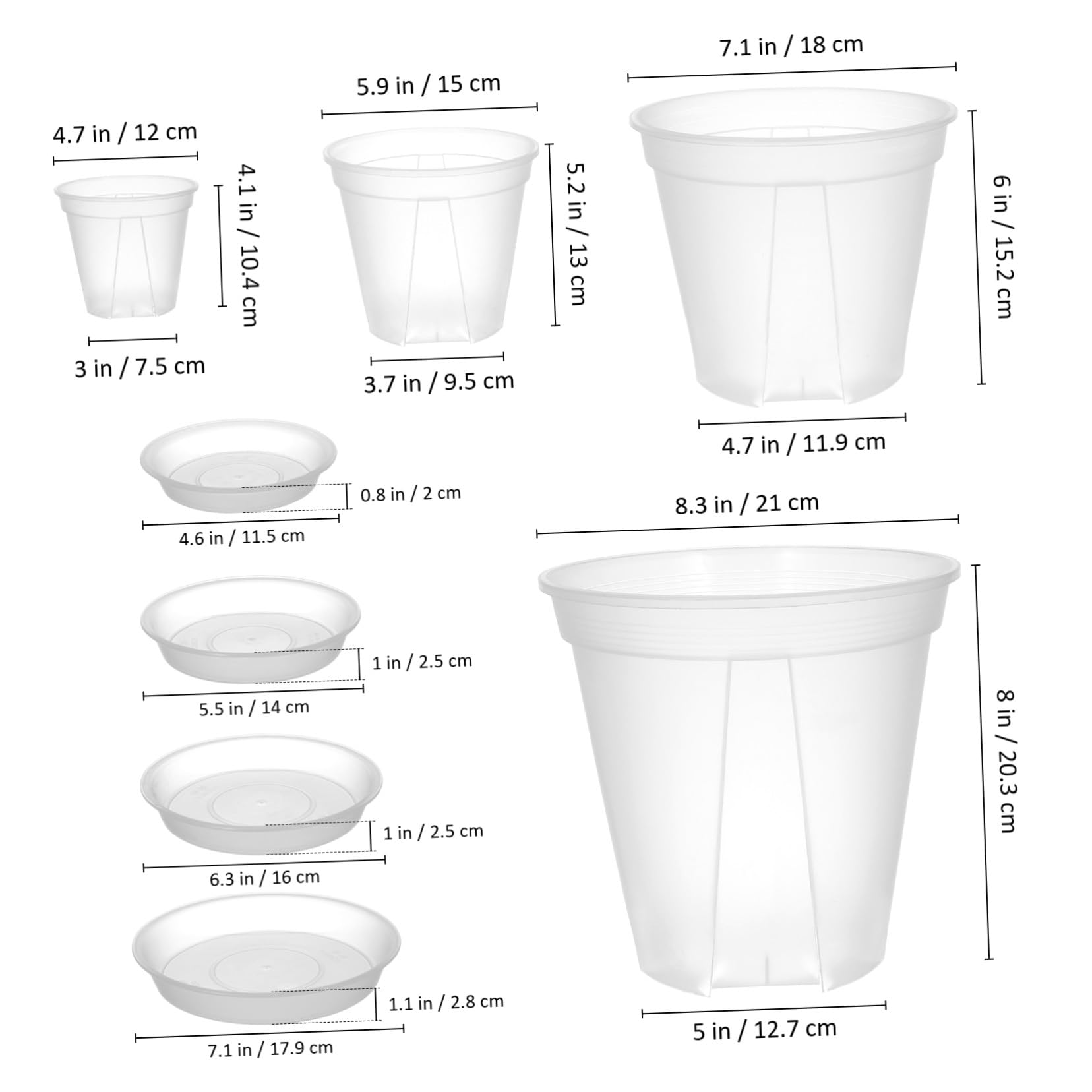 VICASKY 4 Pezzi Vasi Trasparenti per Piante in Plastica con Sottovasi Contenitori Traspiranti per e ed Esterno Capacità Adatti per Fragole