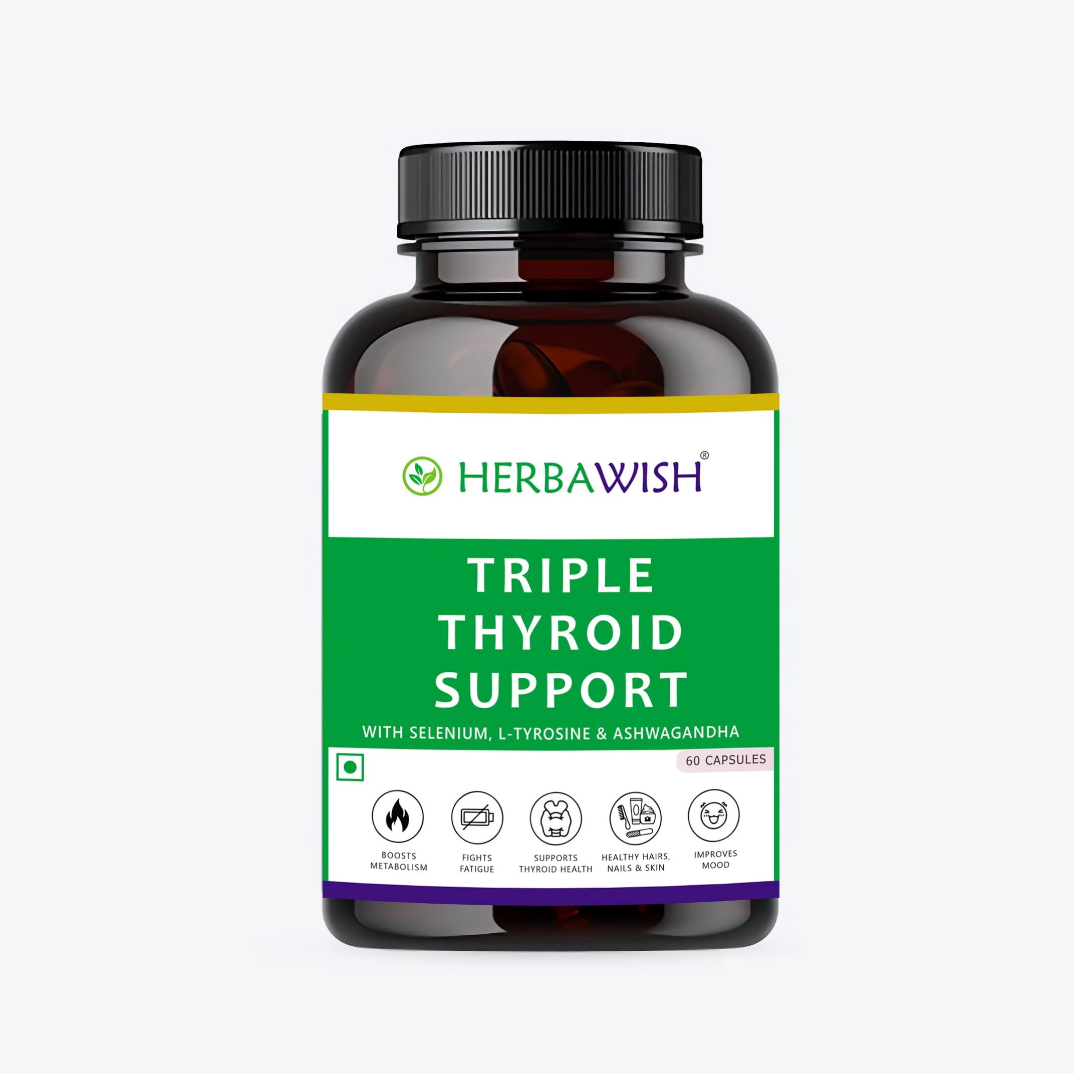 Herbawish Triple Thyroid Support | Ashwagandha - Sea Kelp - L-Tyrosine - Iodine - Zinc - Vitamin B1 - Copper | 60 Veg Capsules (B0BGZW2G25) Amazon Price History, Amazon Price Tracker