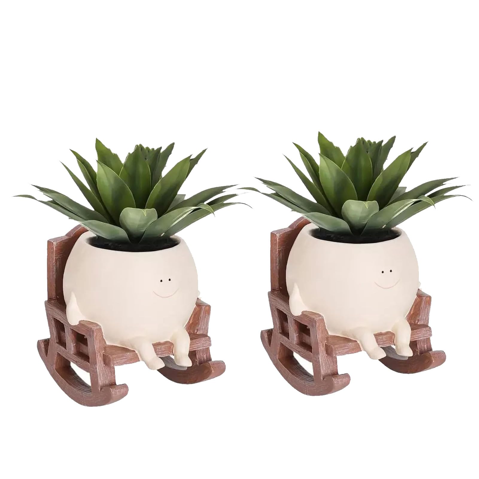 Fioriera A Dondolo Con Faccina Sorridente, Vaso Per Piante Grasse In Resina, Con Foro Di Drenaggio, Regalo Simpatico - 4
