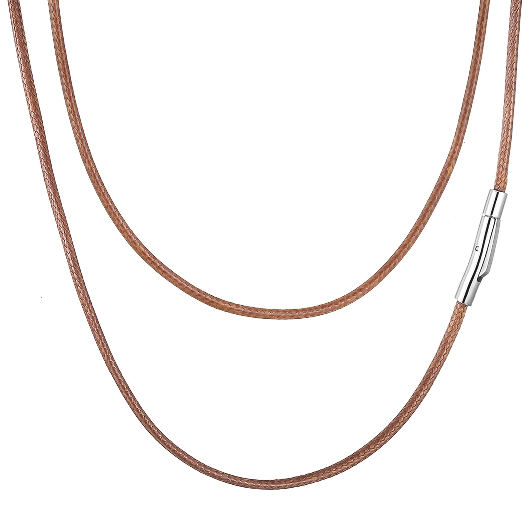 Collana Cuoio Uomo e Donna Cordoncino per Collane 2/3mm Nero/Marrone Intrecciata Pelle Sintetica Catena Choker Ricambio Per Cindolo con Chiusura in Acciaio Inossidabile 41-76cm