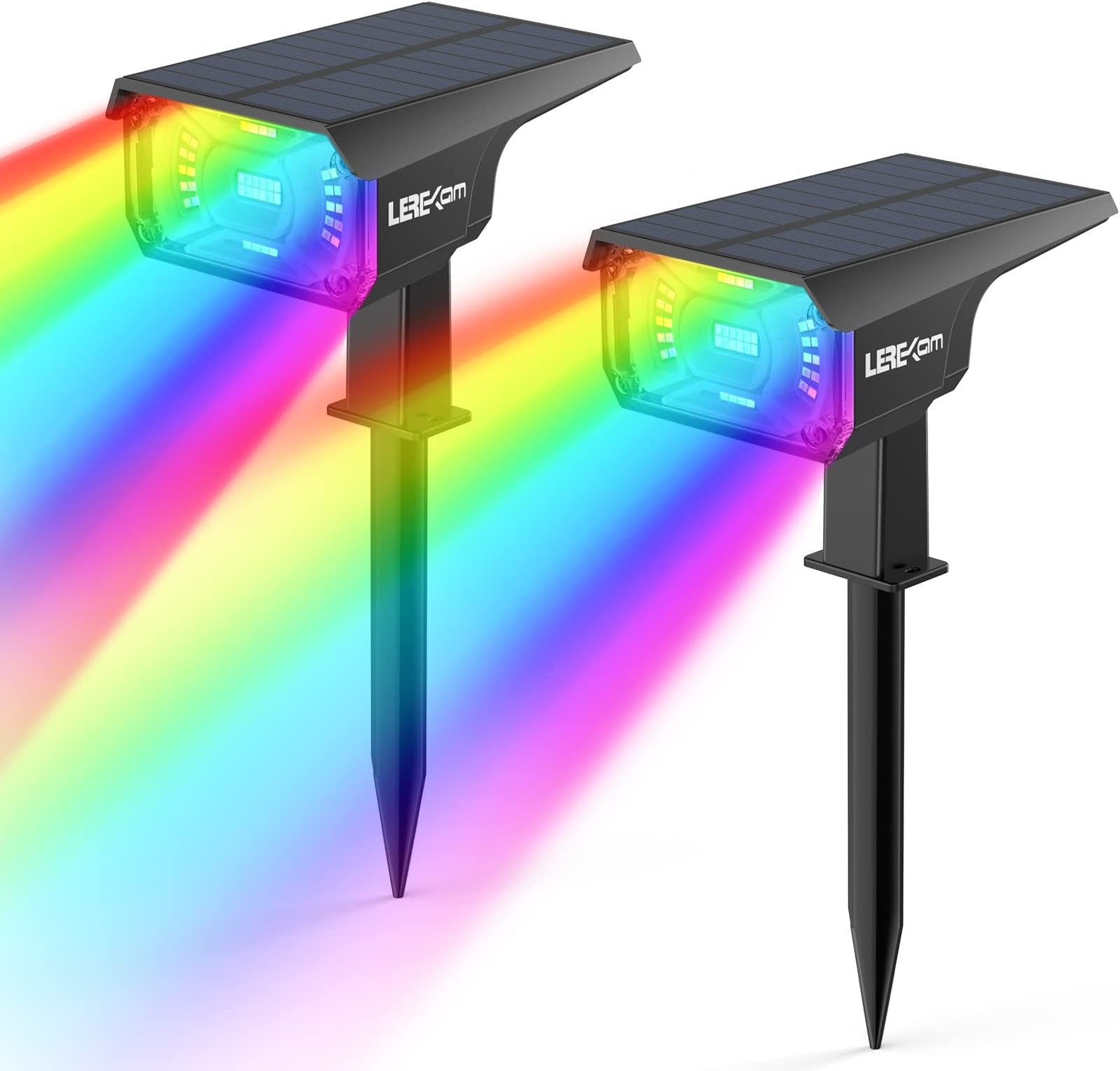 Solar Outdoor Lights,40 LEDs Color Changing RGB Solar Landscape Path Lights,USB & Solar Powered Multicoloured Spotlights,14 Colors Auto Cycling Spotlights for Yard,Garden,2 Pack