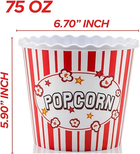 Miniatura 8 de Modern Style Reusable Plastic Popcorn Box/Popcorn Containers/Popcorn Bowls Set for Movie Theater Night - (BPA Free - Red/White 4 Pack-75 oz)