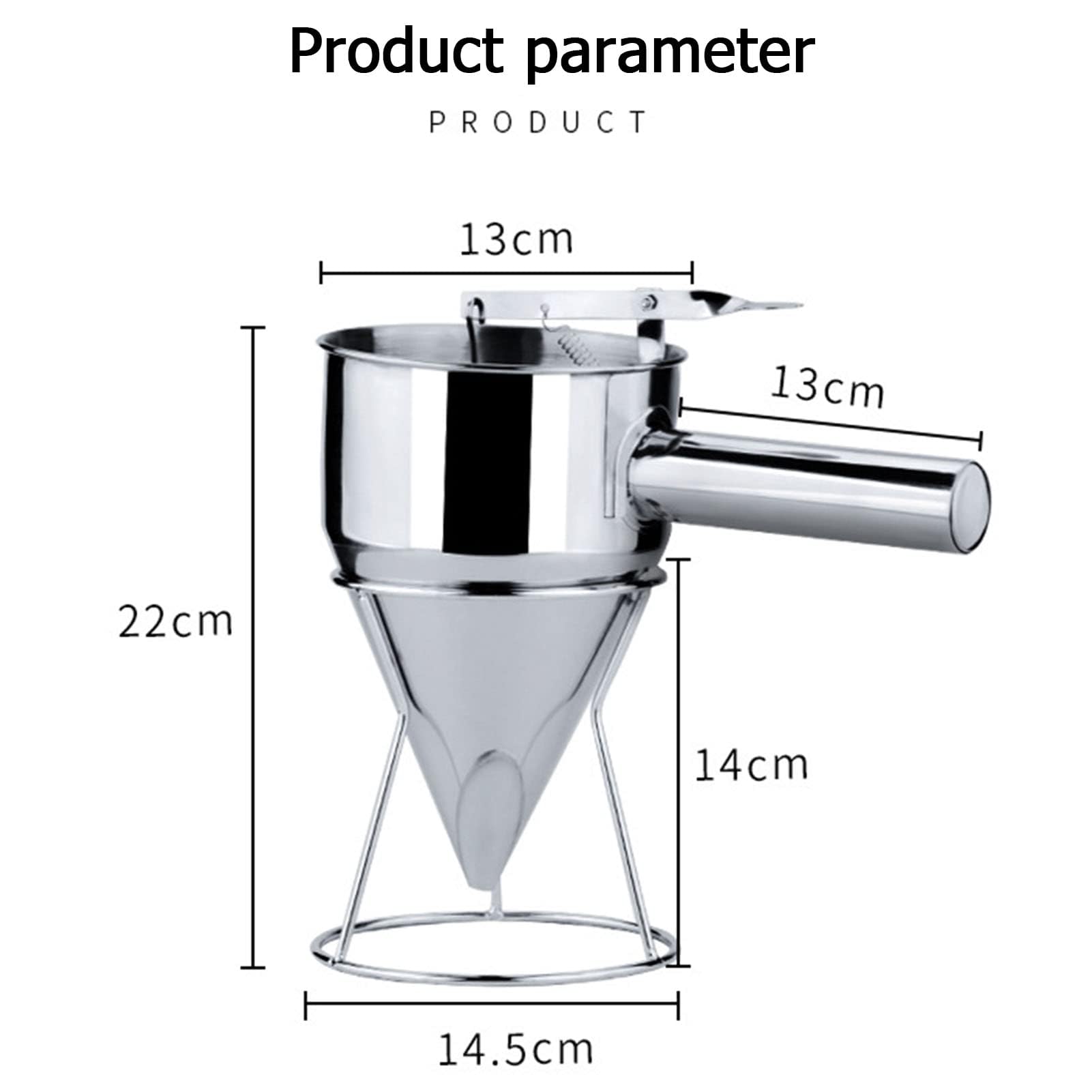 Stainless Steel Funnel Dispenser, Pancake Batter Dispenser Funnels Batter Pourer with Baking Stand for Takoyaki Cake Desserts(21mm Hole)
