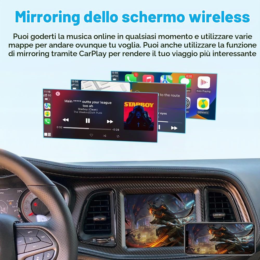 Senza fili CarPlay Ammodernamento kit Decodificatore Per JEEP Cherokee Commmander Compass Uconnect8.4 "2016-20MY, Supporto Android Auto, AirPlay, Mirrorlink, Inversione Telecamera Funzioni