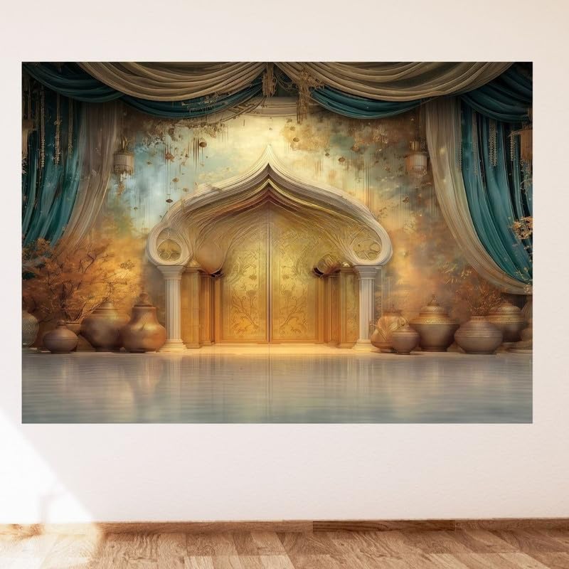 Image of Royal Gold Event Backdrop with Elegant Drapes - Luxury Party Decoration and Photo Background Setup