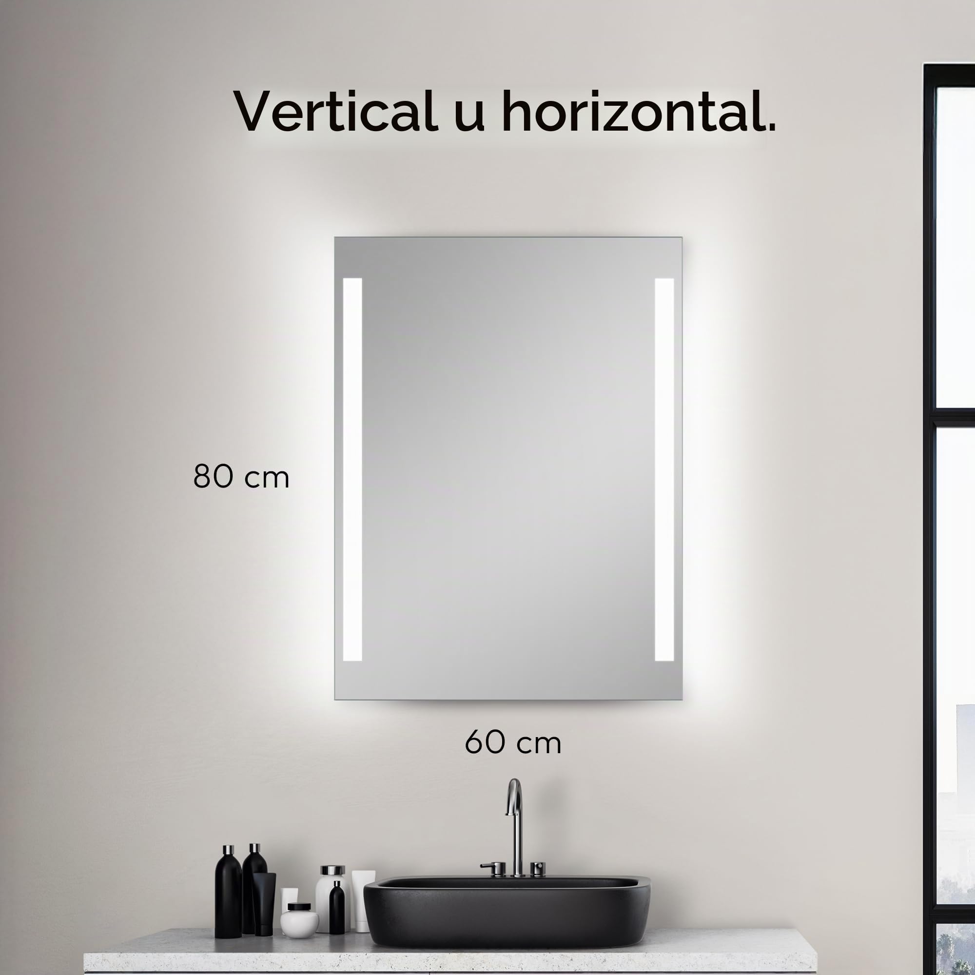 Talos Espejo de baño con iluminación LED, 80 x 60 cm, Espejo de Pared con iluminación, Apto para ambientes húmedos Gracias al Cuerpo de Aluminio, Color de luz Blanco Neutro