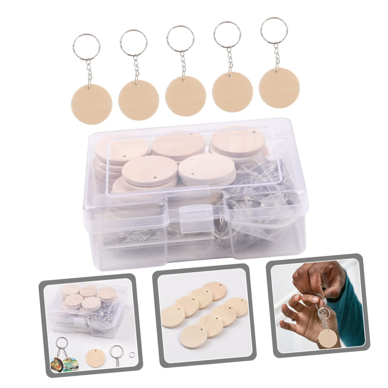 TEHAUX 3juegos Discos De Madera Redonda Sin Terminar Anillas De Llave Para Manualidades Accesorios De Decoración De Navidad Pintura y Adornos