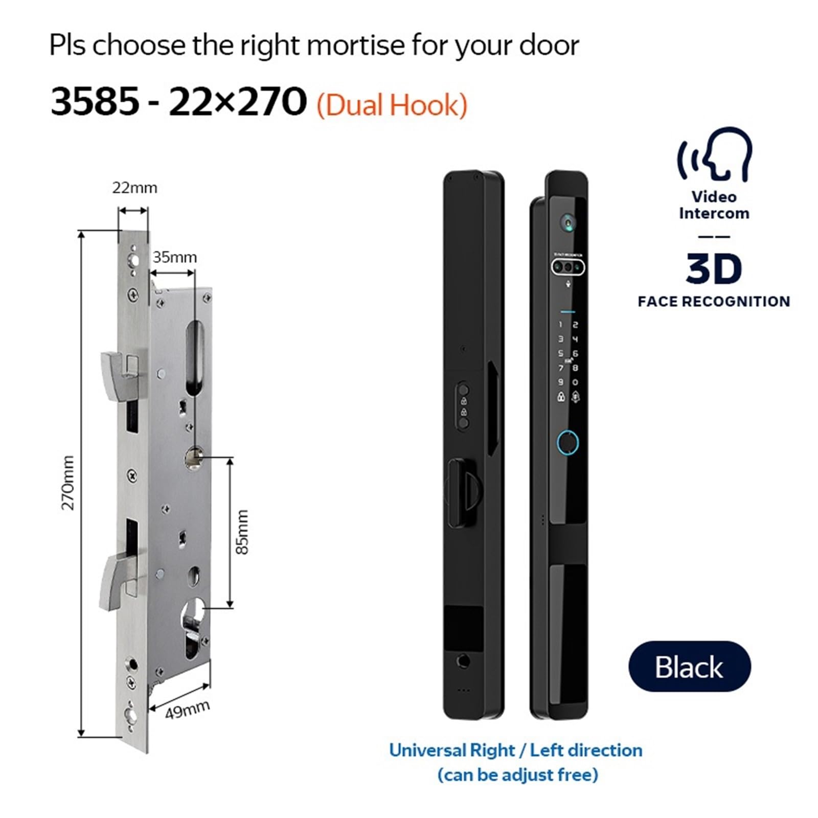 Serratura Smart, Serratura Intelligente for Porta Serratura Elettronica Chiave di sblocco facciale 3D Sblocco for Impronta Digitale Serratura for Porta Scorrevole(Z1 TYB 3585HOOK)