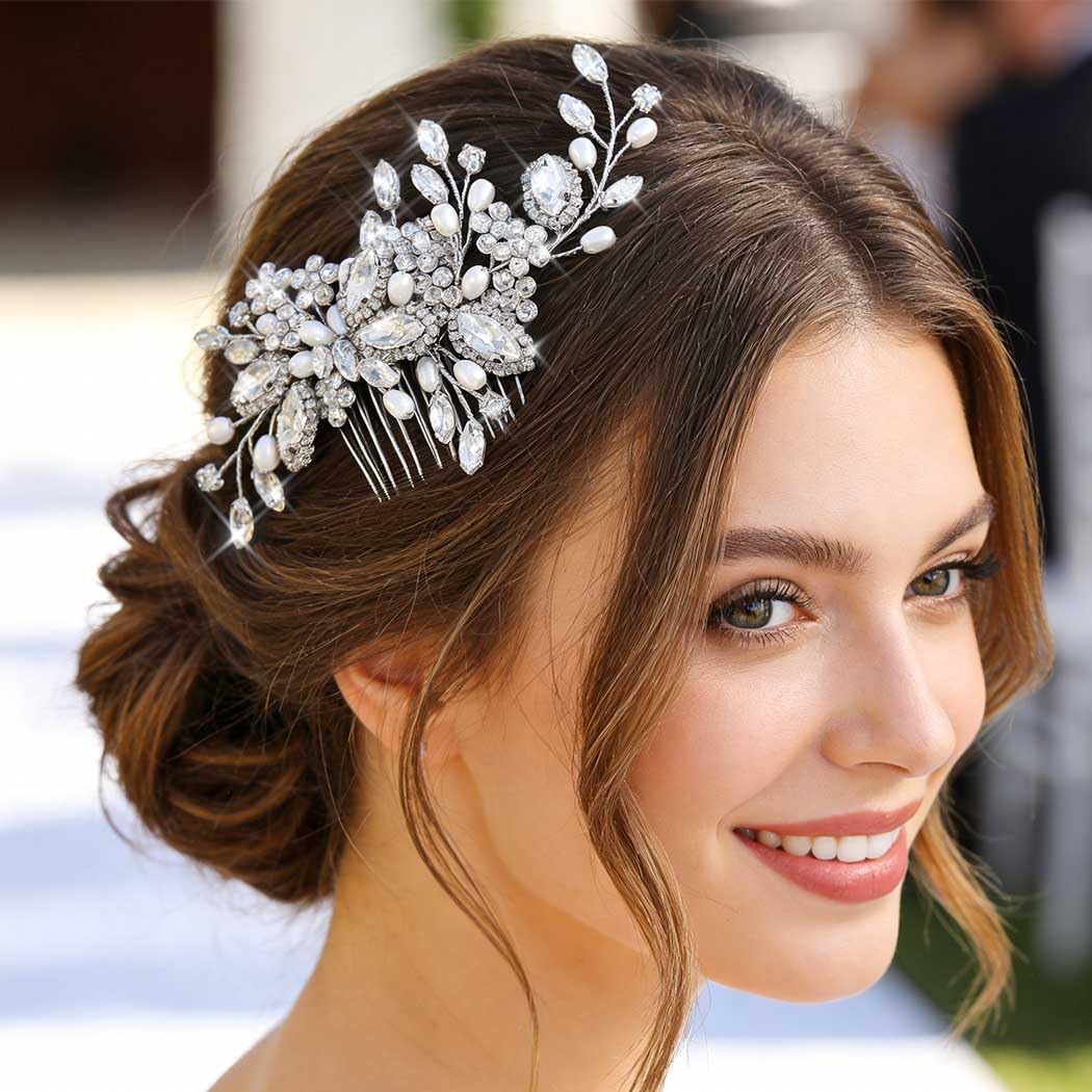 Yean Rhinestone Wedding Hair Comb Silver Bridal Hair Accessories for Women (Silver)