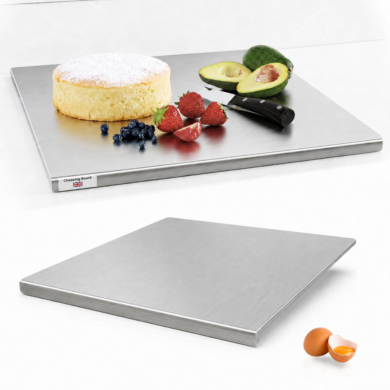 Cabilock Stainless Steel Chopping Board with Counter Lip, Large 50 x 40 cm Metal Cutting Board and Kitchen Worktop Protector