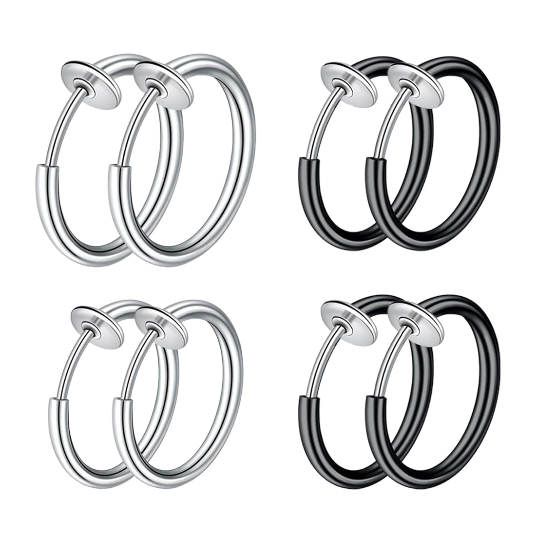 HNJUSR 8 PCS Aros de Oreja sin Agujero Pendiente de Nariz Pendiente Falso Aro de Nariz Falso Aro de Labio Bisutería de Cuerpo para Hombres y Mujeres,Falso Piercing Nariz Labio tabique Anillo Pendiente 8/10mm